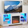 thumbnail image 2 of Fireplace TV Stand with LED Light for 60" TV, Wood TV Console Entertainment Center for Living Room, with Charging Outlet, Glass Shelves, Virtual Flame Fireplace, Media Console, White, 2 of 10
