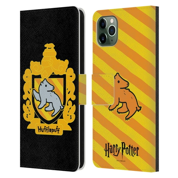Head Case Designs Officially Licensed Harry Potter Deathly Hallows I Hufflepuff Crest Leather Book Wallet Case Cover Compatible with Apple iPhone 11 Pro Max