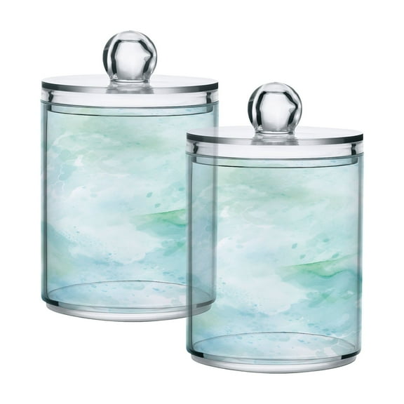 joogoo 2 Pack Qtip Holder Organizer Green Tie-dye Marble Cotton Swabs Cans Storage Canister