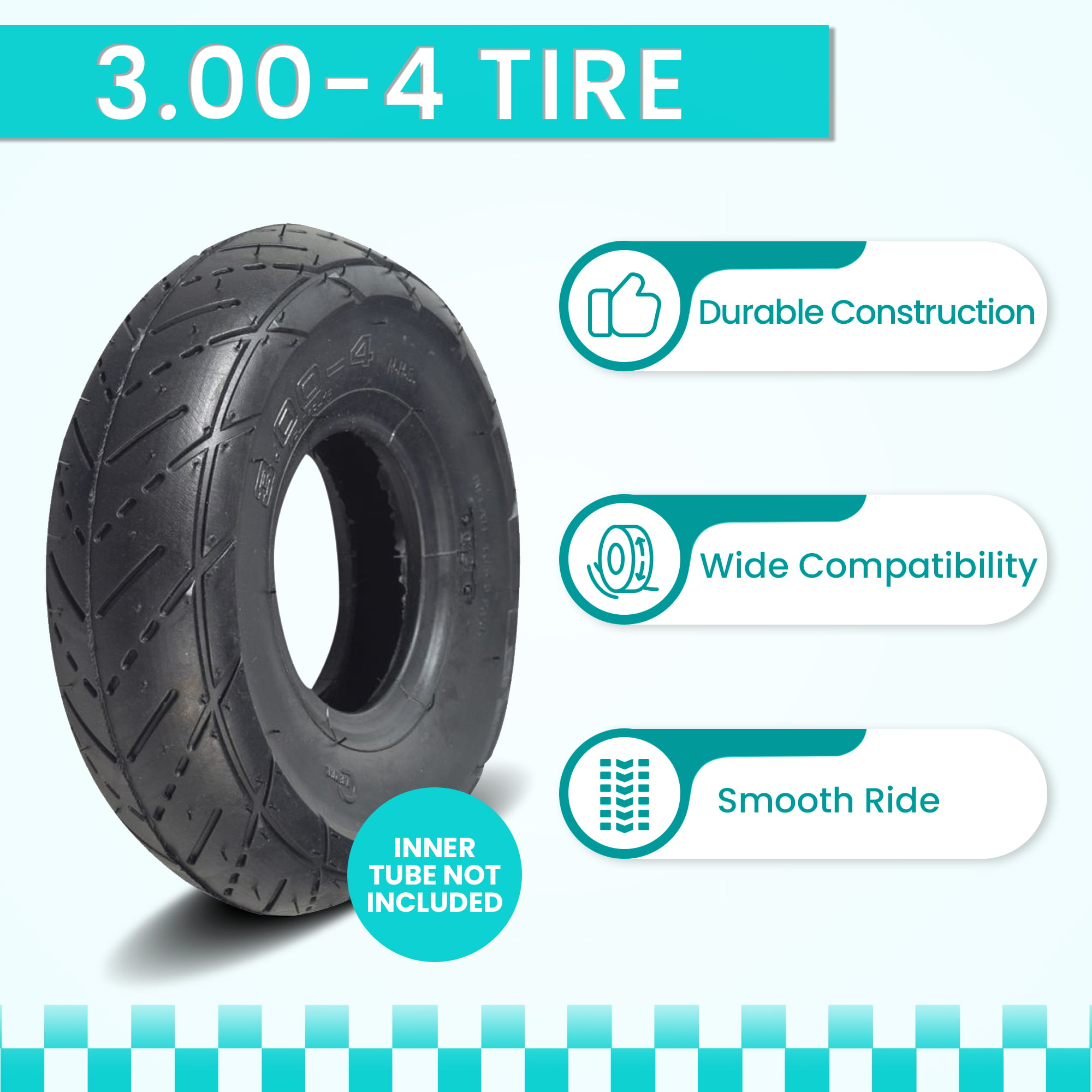 3.00-4 Pneumatic Tyre - Block Tread - Black (260*85) - Mack n Me