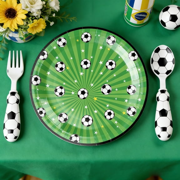 Honmine Football Themed Party Plates, 10-Piece Paper Cutlery Set, Sports Birthday Plates, Soccer Party Supplies, Disposable Tableware