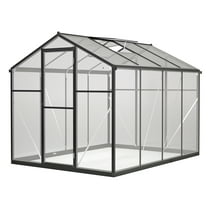 Polycarbonate Greenhouse 6'x8' Heavy Duty Aluminum Walk-in Green House for Outdoor Garden with Base,Adjustment Roof Vent,Sliding Door,Rain Gutter,2 Gloves,Free Assembly Tools