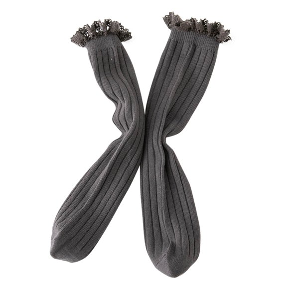 Xmarks Kids Girls Ruffle Slouch Socks - One Size - Ribbed Knee High Socks Athletic Crew Socks 1-12 Years dark grey