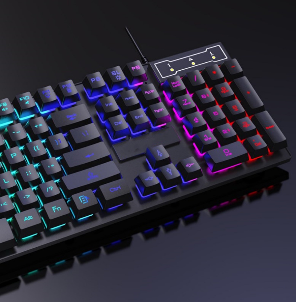 Wired Gaming Keyboard and Mouse Headset Combo, Boriyuan 4 in 1 Gaming Set, Rainbow LED Backlit Wired Keyboard, Over Ear Headphone with Mic, Rainbow Backlit Gaming Mice, Mouse Pad (Black)