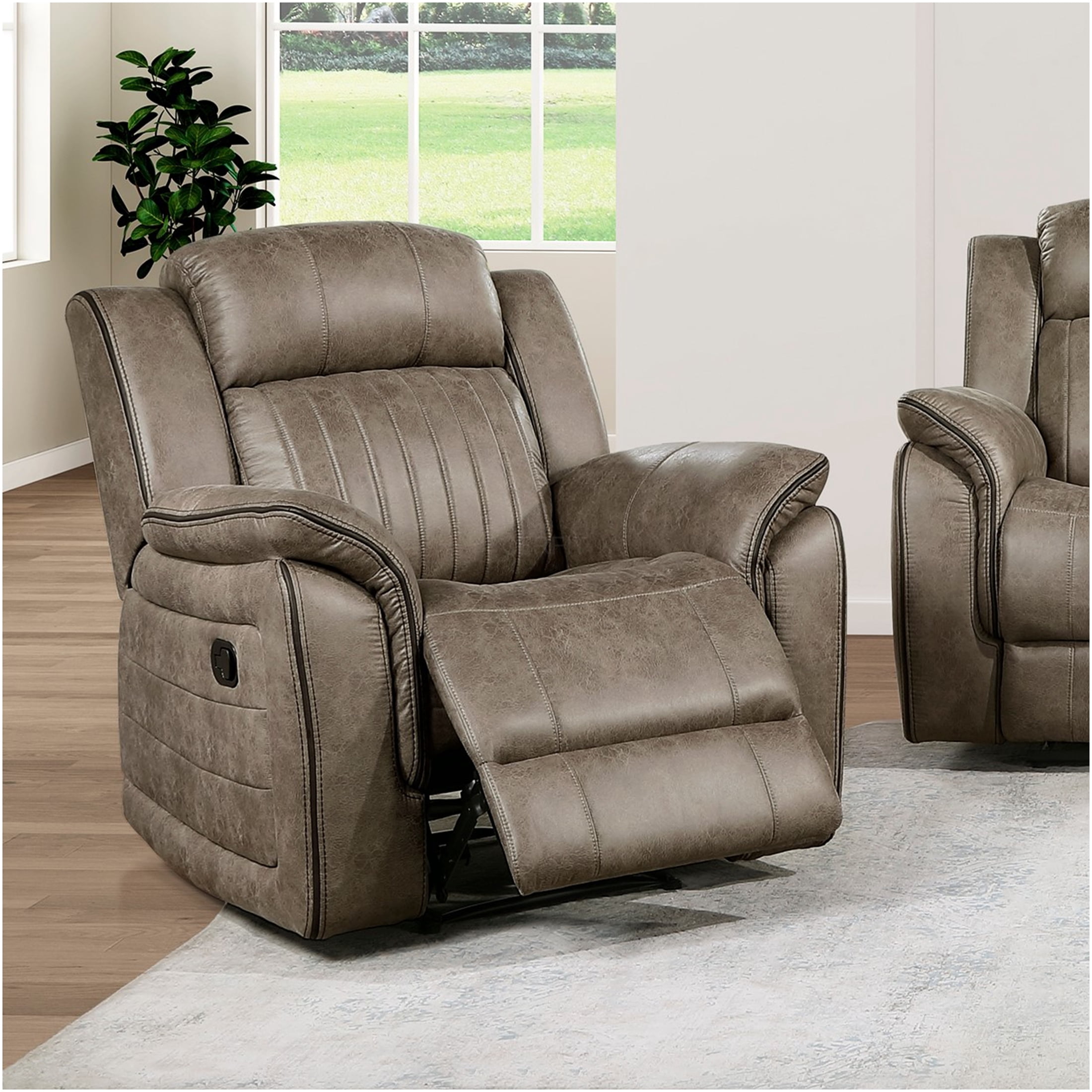 JERFIT Power Recliner Chair with Pillow-Top Arms, Plush Tufted Fabric Single Reclining Chair for Living Room, Classic Brown Recliner