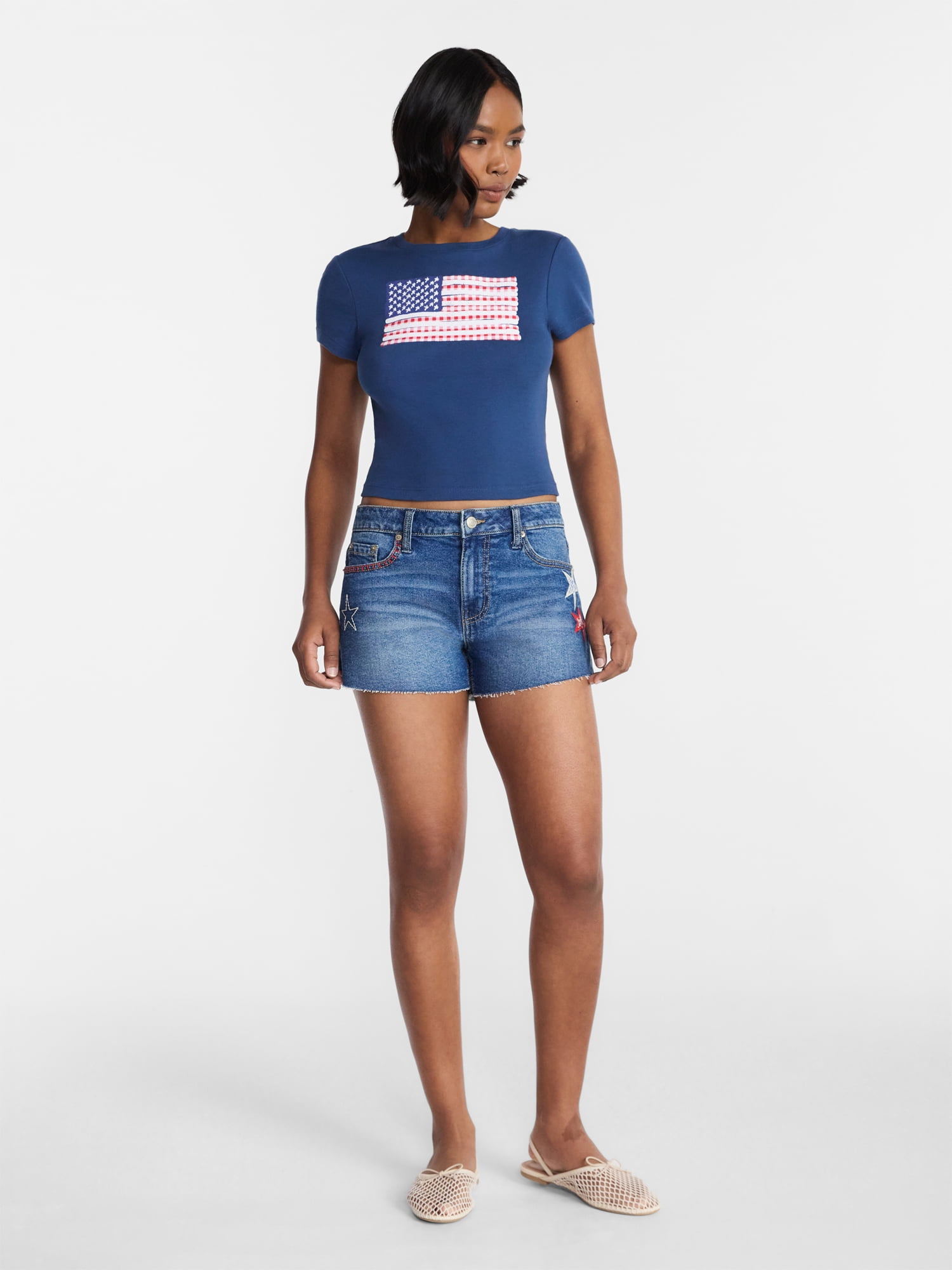 No Boundaries Americana Graphic Baby Tee, Women's and Women's Plus XXS-4X
