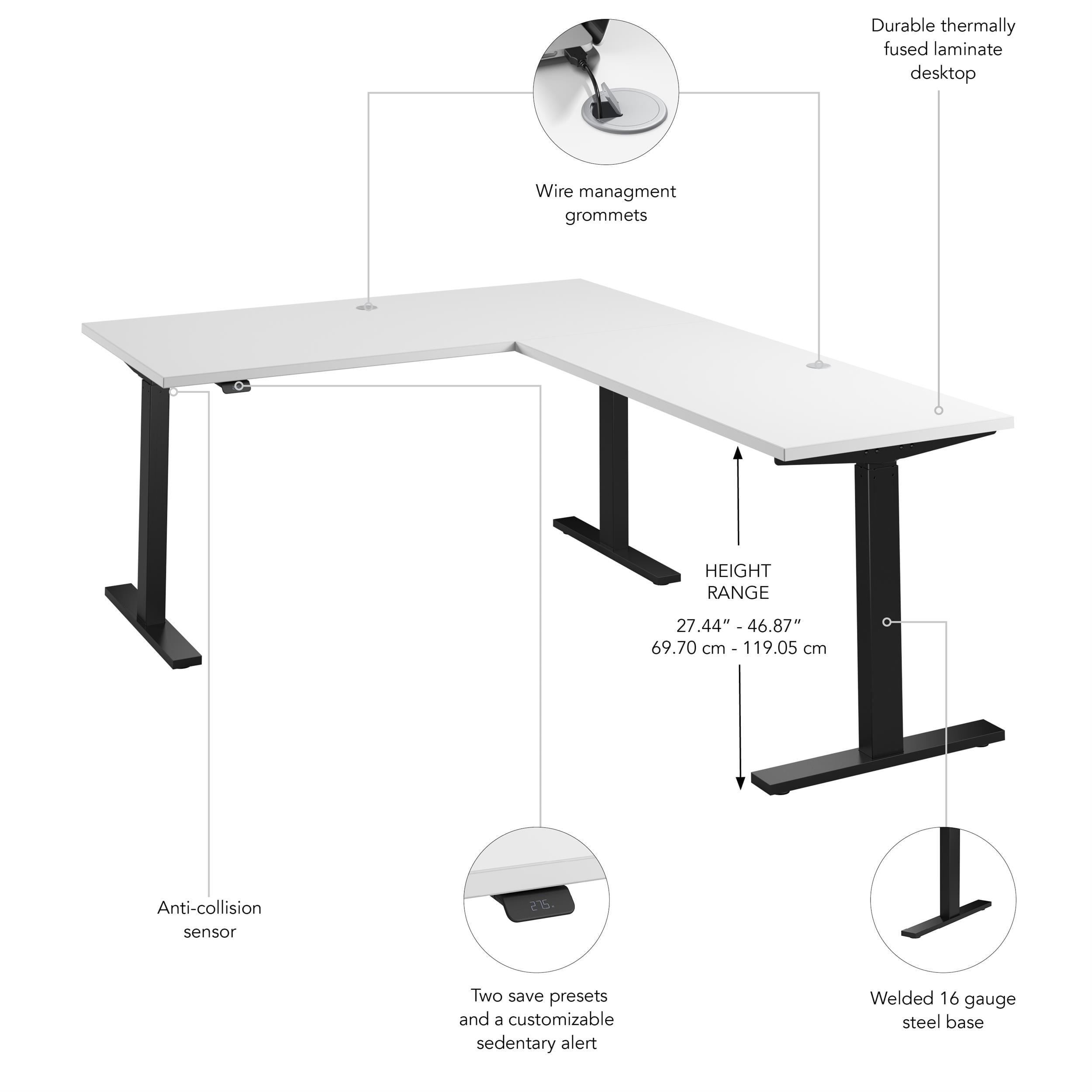 Move 60 Series 60W L Shaped Standing Desk in White - Engineered Wood