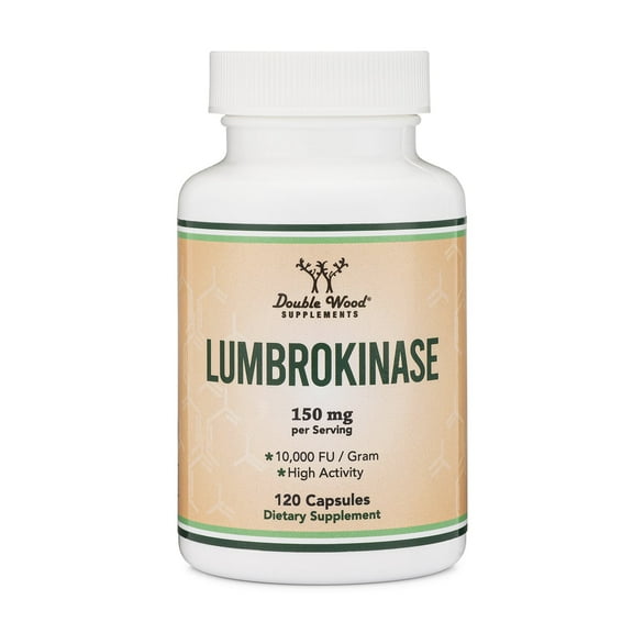 Lumbrokinase Enzymes Supplement - 120 Capsules (Max Activity 10,000 FU / Gram) 150mg per Serving (No Fillers) for Cardiovascular and Blood Circulation Support by Double Wood Supplements
