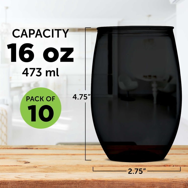 Plastic Stemless Wine Glasses 16 oz. Set of 10, Bulk Pack - BPA Free, Great  for Outdoor Lounges, Poolside, Parties and Other Events - Smoke -  Walmart.com