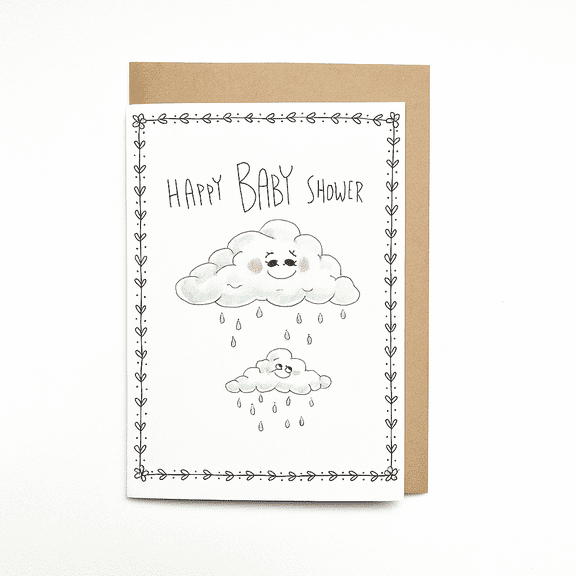 Happy Baby Shower Card – Cute Cloud Design with Raindrops – Blank Inside for Personal Messages – Includes Envelope – Perfect for Baby Shower Gifts
