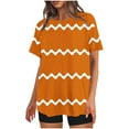 thumbnail image 1 of Mikilon Ensemble Élégant pour Femmes 2 Pcs Mode Décontractée Rayé Imprimé Col Rond Épaule Tombante Short Ensemble Deux Pièces Orange-C TP, 1 of 4