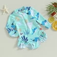 thumbnail image 3 of Douhoow 1-5 Years Girl Long Sleeve Swimsuits Kid Stand Collar Sea Animal Print Swimwear Summer Beachwear, 3 of 7