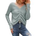 thumbnail image 1 of Jerséis de punto para mujer, cuello en V, cordón, manga larga, suéteres cortos informales MABOTO Camiseta de manga corta, 1 of 7