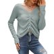 thumbnail image 1 of Jerséis de punto para mujer, cuello en V, cordón, manga larga, suéteres cortos informales Irfora Camiseta de manga corta, 1 of 7