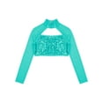 thumbnail image 4 of iiniim Girls Shiny Sequins Hollow Out Long Sleeve Crop Tops for Dance Workout Gymnastics Lake Blue 6, 4 of 7