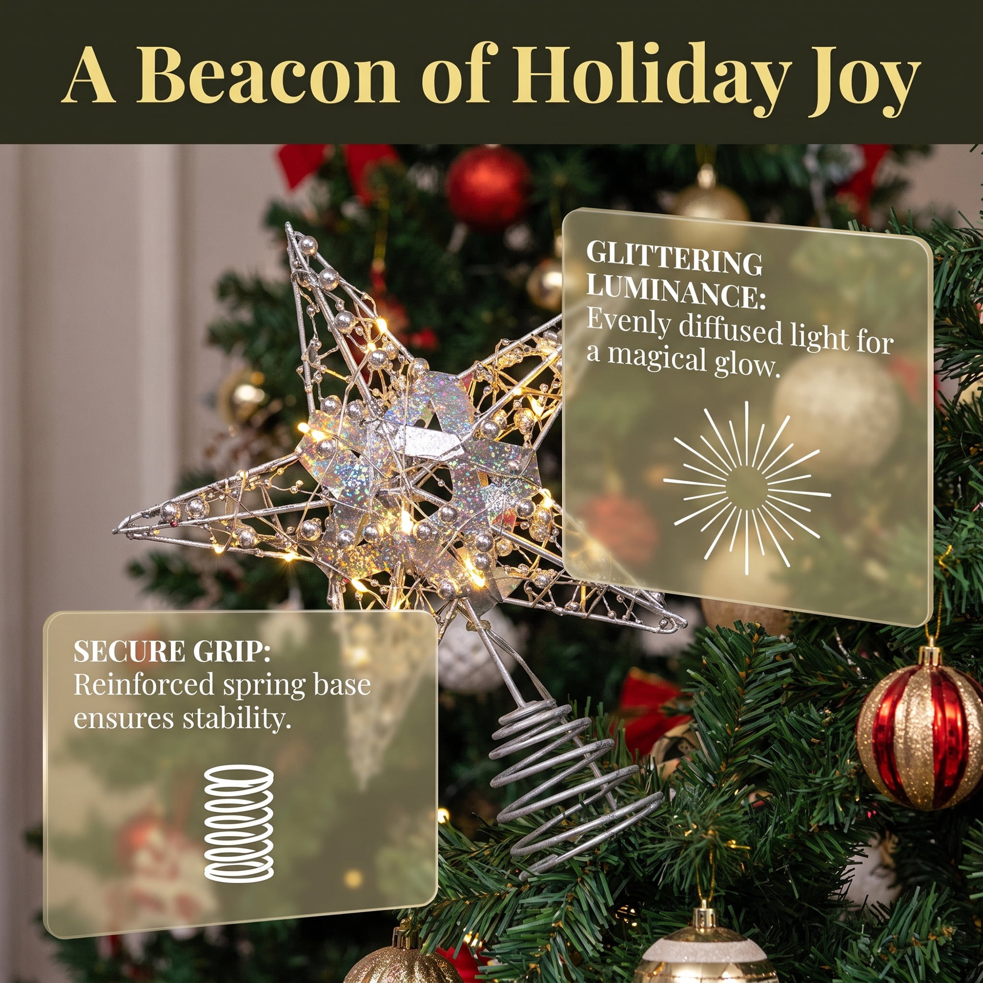 Unique Bargains Shimmering Cosmic Starburst Luxury Glowing Foliage Crest Ornament Silver Non Lights 7.9"
