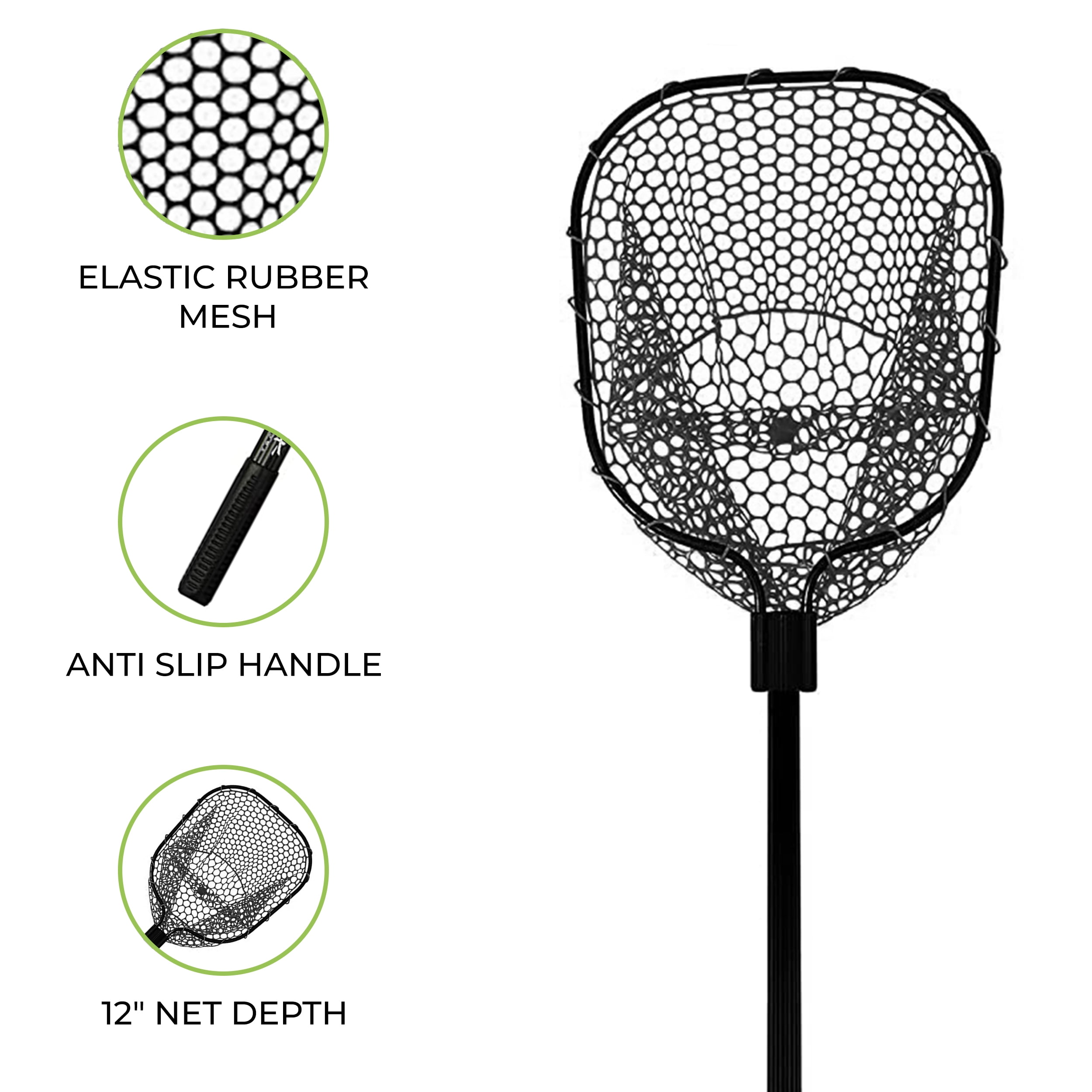 Tackle HD Telescopic Landing Net, 36 to 57-Inch Long Fishing Net, Fish Net  with 12-Inch Deep Rubber Mesh, Fishing Gear and Equipment for Saltwater,  Freshwater, or Fly Fishing, Black 