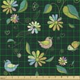 thumbnail image 2 of Ambesonne Spring Fabric by the Yard Upholstery, Anemones Birds Leaves Art, 2 Yards, Reseda Green Soft Pink, 2 of 5