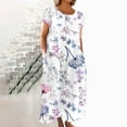 thumbnail image 2 of CHOK Robe en Lin Décontractée à Manches Courtes Col Rond pour Femmes Couleur Unie Coton Lin Robe d'Été 2024 avec Poches Gris TG, 2 of 5