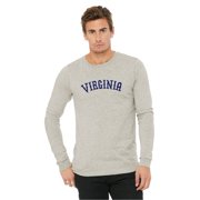 Daxton Retro Virginia Arch Font Long Sleeves T Shirt Soft Medium Weight Cotton, Oatmeal Tee Navy Font, 1XL