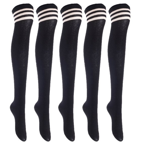 Lian LifeStyle Women's 5 Pairs Adorable Comfortable Soft Thigh High Over Knee High Cotton Socks Size 6-9 L1022(Black)