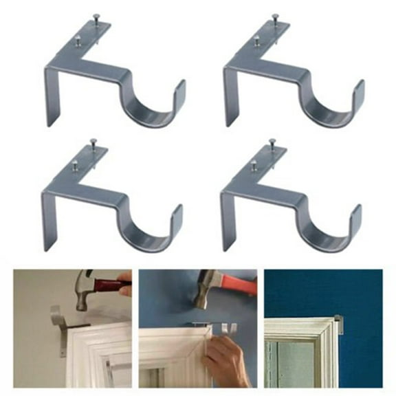 4Pcs No Drill Curtain Rod Brackets,Zinc Alloy Curtain Rod Holder With Screw For Walls(Silver)