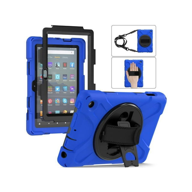 Case For All New Amazon Fire 7 inch Tablet 12th Generation, 2022 Released, Shockproof Full Body Protective Cover With Stand, Hand Strap and Shoulder Strap