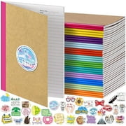 OMEYA Kraft Notebook College Ruled Bulk, 36 Pack Composition Notebook Bow with Stickers, A5 Lined Journals for Writing & Drawing, Notepad Journal Bulk for Classroom, Party Favors
