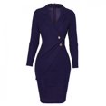 thumbnail image 2 of Pisexur Robe de Travail pour Femmes, Style Bureau, Croisée, Unie, Col Rabattu, Robe Blazer, Manches Longues, Boutons, Robe Moulante Formelle, 2 of 6