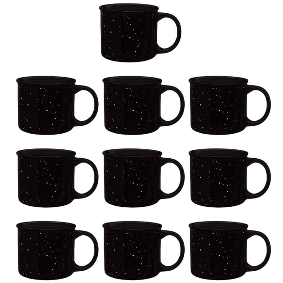 Ceramic Campfire Mug 13 oz. Set of 10, Bulk Pack - Speckled Camping Tea Cups - Black