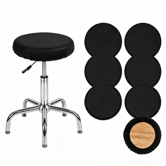 KTUYPOER Stretch Fabric Bar Stool Covers - Set of 6, Black