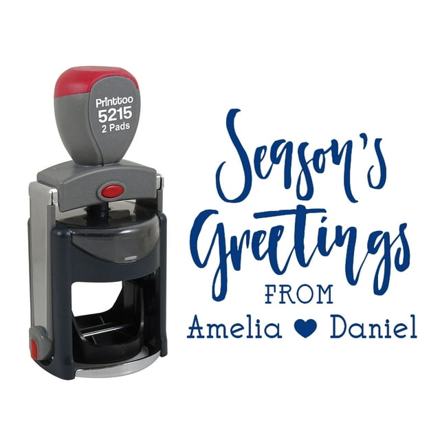 Printtoo Personalized Blue Self Inking Christmas Custom Stamper Season's Greetings Round Heavy Duty Stamp-45 mm