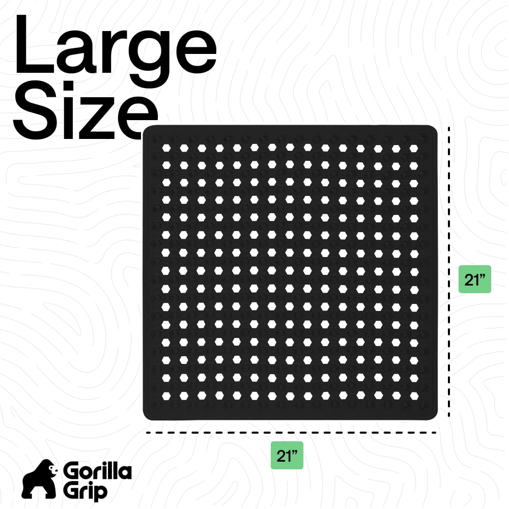 GORILLA GRIP Patented Shower and Bathtub Mat, 21x21, Square Bath Tub Stall Floor Mat, Black Opaque