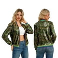 thumbnail image 5 of Outfmvch mardi gras jacket mardi gras sequin top mardi gras jackets for women workout tops for women Spring And Autumn Women's Long Sleeve Sequined Long Sleeve Cardigan Jacket Top Army Green S, 5 of 9