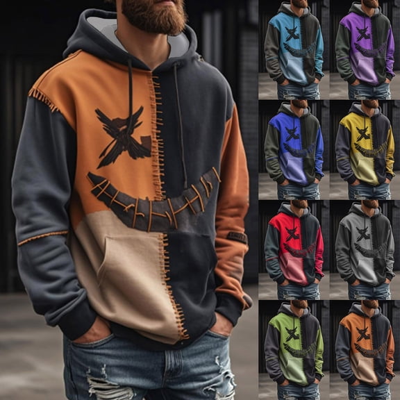 Yaoyar Halloween Hoodie for Men Funny Pumpkin Face Hooded Sweatshirts Scary Skull Long SLeeve Tops Holiday Costumes