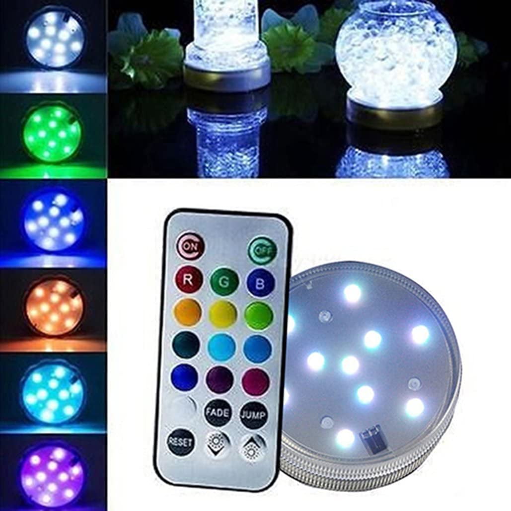 2 Pack Submersible LED Lights Waterproof Light Multi Color Battery Operated Remote Control Wireless 10-LED Reusable Light for Party,Vase,Christmas,Aquarium,Tub,Shower,Pond,IP68 Submersible Light 
