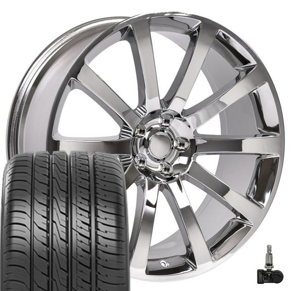 OE Wheels CL02 20 Inch Rims and Tires Fit 300 SRT Style 5x115 20x9 Chrome - Hollander 2253 - iMove Gen 3 AS 245/45-20 (Set of 4)