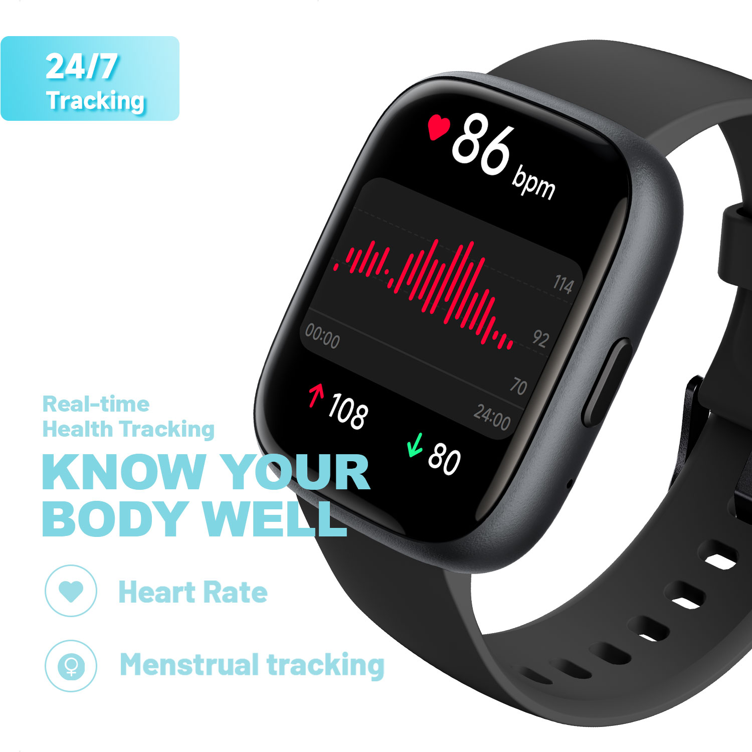 TOOBUR Smart Watch for Women, 1.83" Fitness Tracker Watch with Step Tracker/Pedometer/Sleep, IP68 Waterproof Smartwatch Calls Compatible iOS Android Black