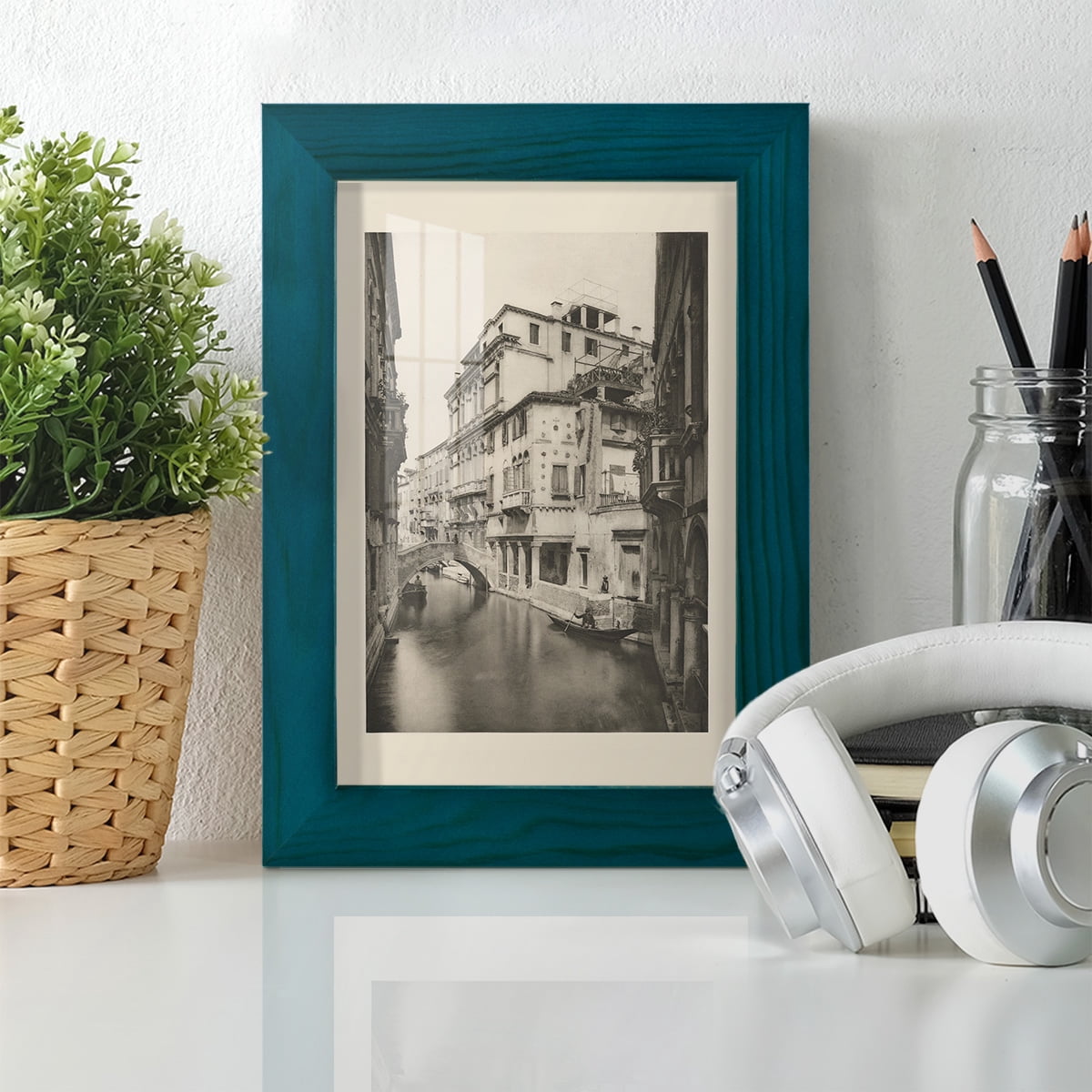 Vintage Views of Venice VI - Framed Print w/glass - Ocean Blue
