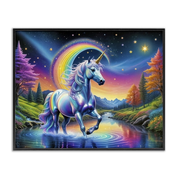 Stupell Industries Rainbow Prism Unicorn Black Framed Giclee Art, design by Tabz Jones