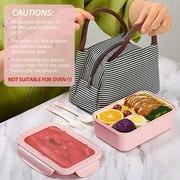 Bento Boxes, 1400ML Leak-Proof Lunch Container with Lunch Bag, Spoon & Fork, Bento Lunch Box with 3 Compartment (Pink)