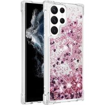 Aesthetic Funda para Samsung Galaxy S22 Ultra Case Clear Silicone for Women Girls, Cute Phone Case Samsung S22 Ultra Case Glitter Pink Shockproof and Bumpers Cover (Rose Gold)