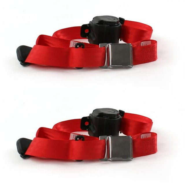 Chevy Truck 1941-1946 Airplane 3 Point Red Retractable Bucket Seat Belt Kit - 2 Belts