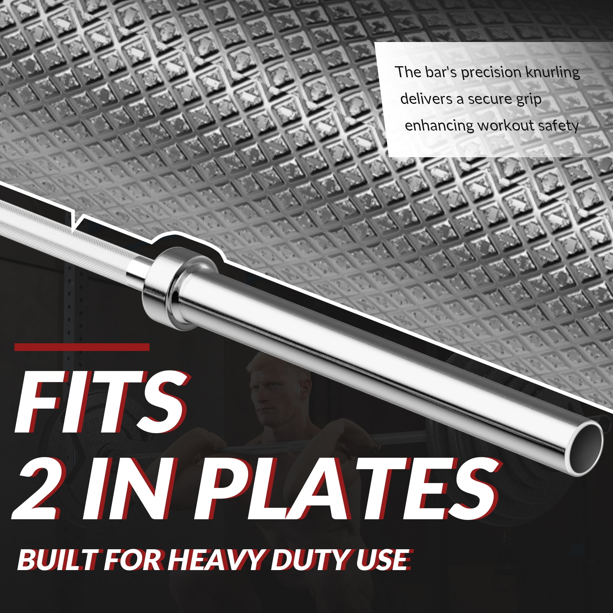 Signature Fitness Olympic Barbell, Alloy Steel, Silver, 2-Inch Sleeve, Available in 5FT, 6FT, and 7FT, Strength Training Weightlifting Bar for Home Gym
