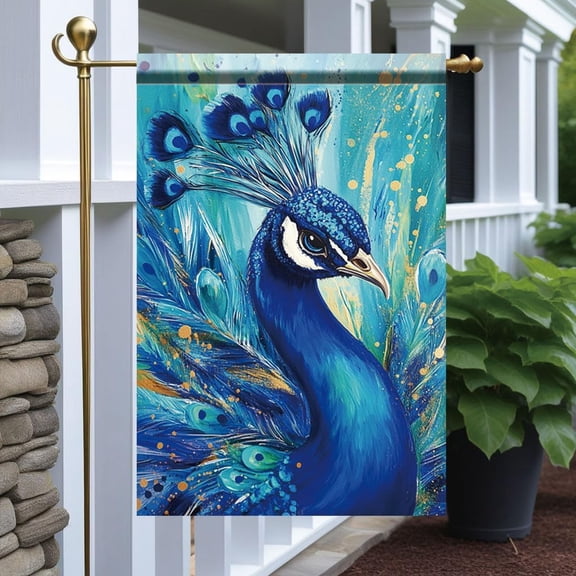 Peacock Garden Flag 12x18 Inch Double Sided Outdoor Yard Banner Elegant Blue Peacock Feather Design for Spring Summer Porch Patio Lawn Decor