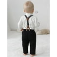 thumbnail image 6 of CARETOO Baby Boy Clothes Infant Formal Dress Outfit Set Romper Shirt Bowtie Beret Suspender Trousers 0-24M 4Pcs Church Wedding Baptism Suit Cotton Fabric, 6 of 11