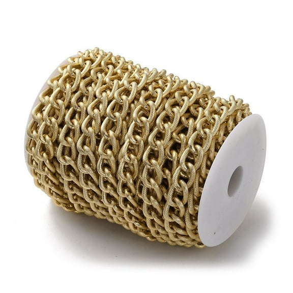 1 roll Oxidation Aluminum Textured Curb Chains Twisted Chains Unwelded with Spool Light golden 19x13.5x6mm 49.21 Feet(15m)/Roll