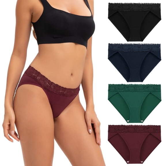 INNERSY Women’s High Cut Lace Bikini Panties Soft Cotton Underwear 4-Pack Valentine Gift for Her(Large,Classic)