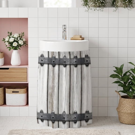 Farmhouse Rustic Small Sink Skirt 10''x11'', Vintage Country Wooden Grain Bathroom Vanity Utility Cabinet Curtain, Kitchen Under Sink Laundry Privacy Drape Waterproof Closet Curtains