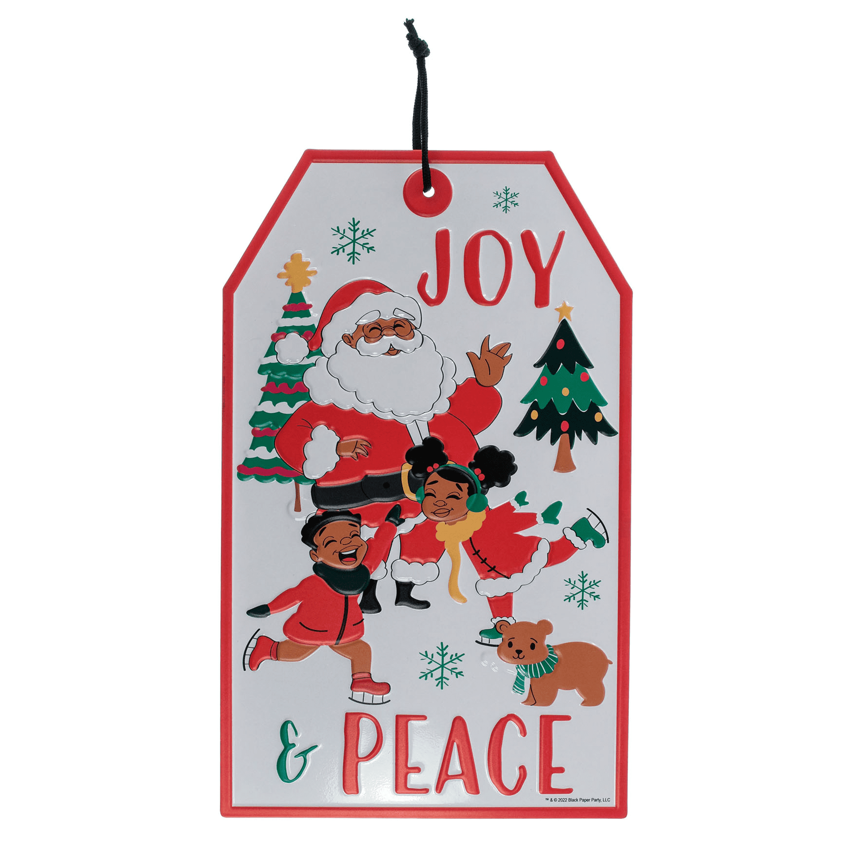 Black Paper Party, Papa Claus, "Joy & Peace" Metal Hanging Sign, 13.75 inches Tall, Metal, Multi-Color